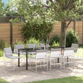 vidaXL Conjunto de Jantar de Jardim 9 Peças com Almofadas Branco Textilene e Aço