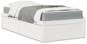 Cama com colchão 90x200 cm madeira de pinho maciça branco