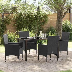 vidaXL Conjunto de Jantar de Jardim com 5 Peças e Almofadas Pretas