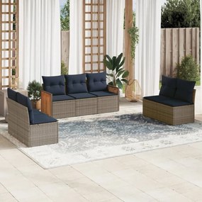 vidaXL 7 pcs conjunto sofás p/ jardim c/ almofadões vime PE cinzento