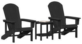 Conjunto de Lounge para Jardim de 3 Peças Preto HDPE