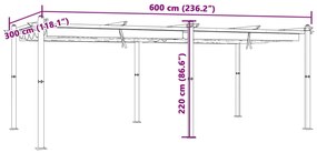 Gazebo jardim c/ teto retrátil 3x6 m alumínio cinza-acastanhado