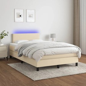 Cama box spring c/ colchão e LED 120x200 cm tecido cor creme