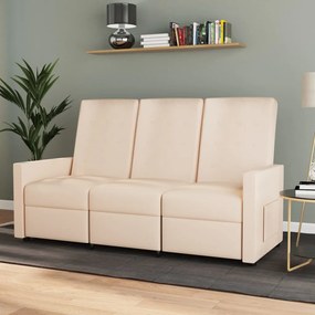 vidaXL Sofá reclinável de 3 lugares tecido cor creme