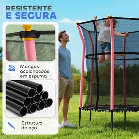 Trampolim para Crianças Cama Elástica Infantil com Rede de Segurança para Interiores e Exteriores Ø163,5x190 cm Rosa