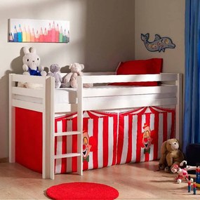 Conjunto Cama alta de Criança PINO 90 x 200 cm + estrado + escada + cortina Circo Branca