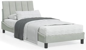 vidaXL Cama com colchão 90x200 cm veludo cinzento-claro