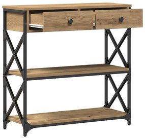 Mesa de Console vidaXL Carvalho Artesanal 75x28x75 cm Madeira e Aço