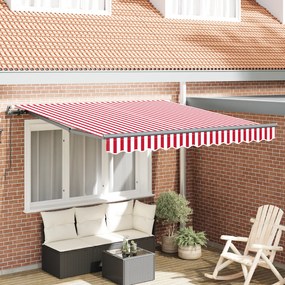 vidaXL Toldo Retrátil Manual Listrado Vermelho e Branco 350x250 cm