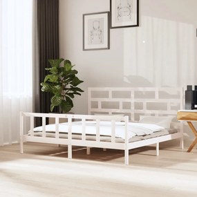 vidaXL Estrutura de cama super king 180x200 cm pinho maciço branco
