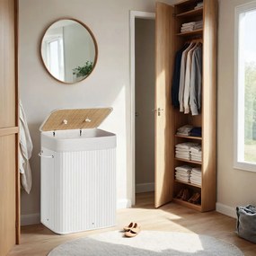 Cesto para roupa em bambu de 72 L, 40 x 30 x 60 cm branco