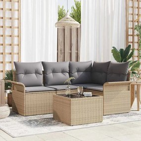 vidaXL Conjunto de Sofá de Jardim com almofada 5 pcs Bege vime PE