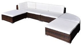 vidaXL 6 pcs conjunto lounge de jardim c/ almofadões vime PE castanho