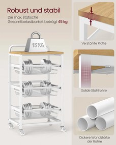 Carrinho de cozinha com vários níveis e cestos extraíveis 31,7 x 40 x 76 cm Branco