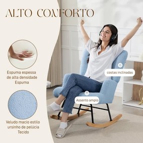 Cadeira Baloiço em Borrego Poltrona para Amamentação com Encosto Capitonê e Base de Madeira 65x88x87 cm Azul Claro