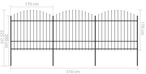 Cerca de jardim com topo em lanças (1,5-1,75)x5,1 m aço preto
