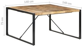 Mesa de jantar 140x140x75 cm madeira de mangueira áspera