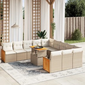 11 pcs conjunto sofás de jardim c/ almofadões vime PE bege