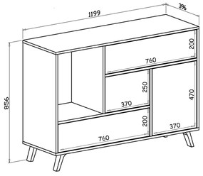 Aparador, Lounge/sala de jantar, Buffet Wind de 1 porta, 3 gavetas, estrutura cor cinzento antracite, porta e gavetas cor Puccini. 120x40x86cm.