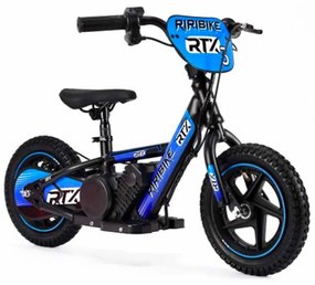 Bicicleta eléctrica para crianças RIRIBIKE RTX3 24V (12"), bateria de lítio, motor de 100W, travão de disco, assento ajustável em PU macio Azul