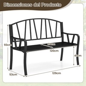 Banco de jardim em metal para 2-3 pessoas com apoios de braços curvos 129 x 53 x 93 cm Preto