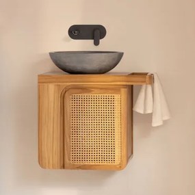 Conjunto De Móvel De Casa De Banho Suspenso 60x40 Cm Em Madeira De Teca Georgy Madeira De Teca & Cimento Cinzento Redondo Ø40 Cm Tarsis & - Sklum