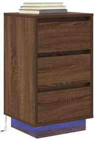 Mesa de cabeceira com luzes LED 38x34x65 cm carvalho castanho