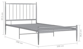 Estrutura de Cama Form em Metal Cinzento - 100x200 cm - Design Industr