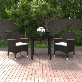 vidaXL 3 pcs conjunto de jantar p/ jardim c/ almofadões vime PE/vidro