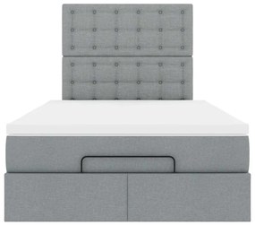 Estrutura de cama otomana com colchão cinza claro tecido
