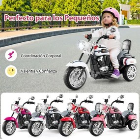 Moto estilo chopper Crianças a bateria 6V 91 x 48 x 64 cm com música, marcha à frente e atrás, experiência de condução realista Branca