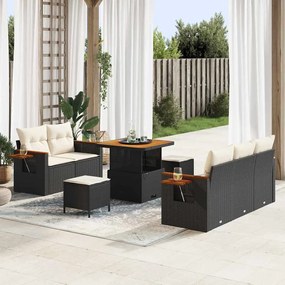 vidaXL Conjunto de Sofá de Jardim com almofada 8 pcs Preto e Creme