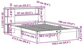Cama com estante sem colchão 135x190 cm pinho maciço