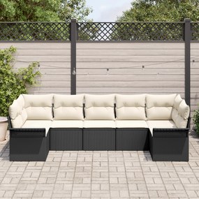 Conjunto de Sofás de Jardim vidaXL com Almofadas Preto Vime Poliéster,