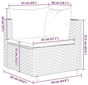 7 pcs conjunto lounge de jardim c/ almofadões vime PE cinzento