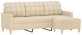Sofá de 3 lugares com apoio de pés 180 cm tecido cor creme