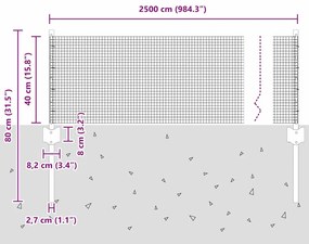 Cerca de Arame Soldado com 11 Postes em U Prata 0.4x25 m Aço