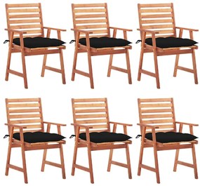 Cadeiras de jantar p/ jardim 6 pcs c/ almofadões acácia maciça