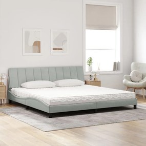 Cama com colchão 200x200 cm veludo cinzento-claro