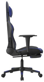 Cadeira gaming c/ apoio para pés couro artificial preto e azul