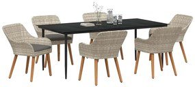 Conjunto de sala de jantar 7 pcs Cinza claro e preto Largo
