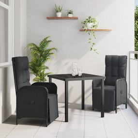Conjunto de Jantar de Jardim com Almofadas Preto Vime PE