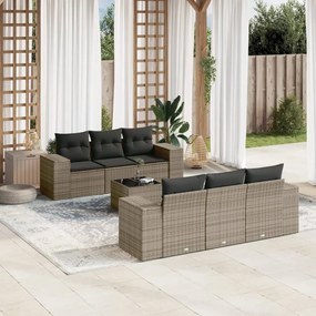 vidaXL 7 pcs conjunto sofás p/ jardim c/ almofadões vime PE cinzento