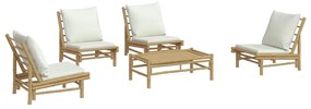 5 pcs conjunto lounge de jardim bambu c/ almofadões branco nata