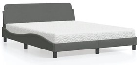 Cama com colchão 160x200 cm tecido cinzento-escuro