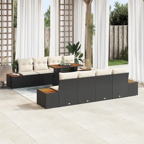 Conjunto de Jantar Jardim 9 Peças com Almofadas Preto Polirattan Acáci