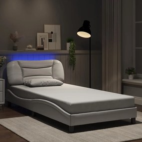 Estrutura cama c/ luzes LED 100x200 cm couro artificial branco