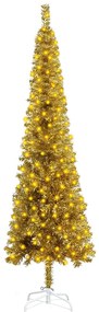 Árvore de Natal fina com luzes LED 240 cm dourado