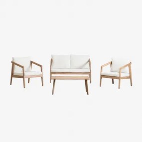 Conjunto De Sala De Estar Em Madeira De Acácia Kaela Marrom Acácia Claro & 2 Lugares & Tecido Gardénia Branco - Sklum