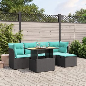 vidaXL 6 pcs conjunto de sofás p/ jardim c/ almofadões vime PE preto